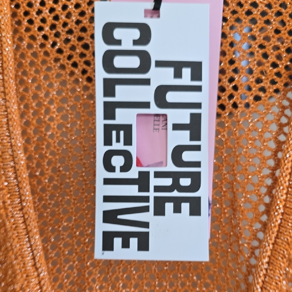 NWT FUTURE COLLECTIVE Orange Open-Knit Women's Cardigan - Picture 10 of 12